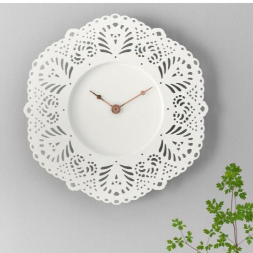 Ikea Skurar Clock Battery Powered White Cut Out Open Lace 21603 Modern Sweden